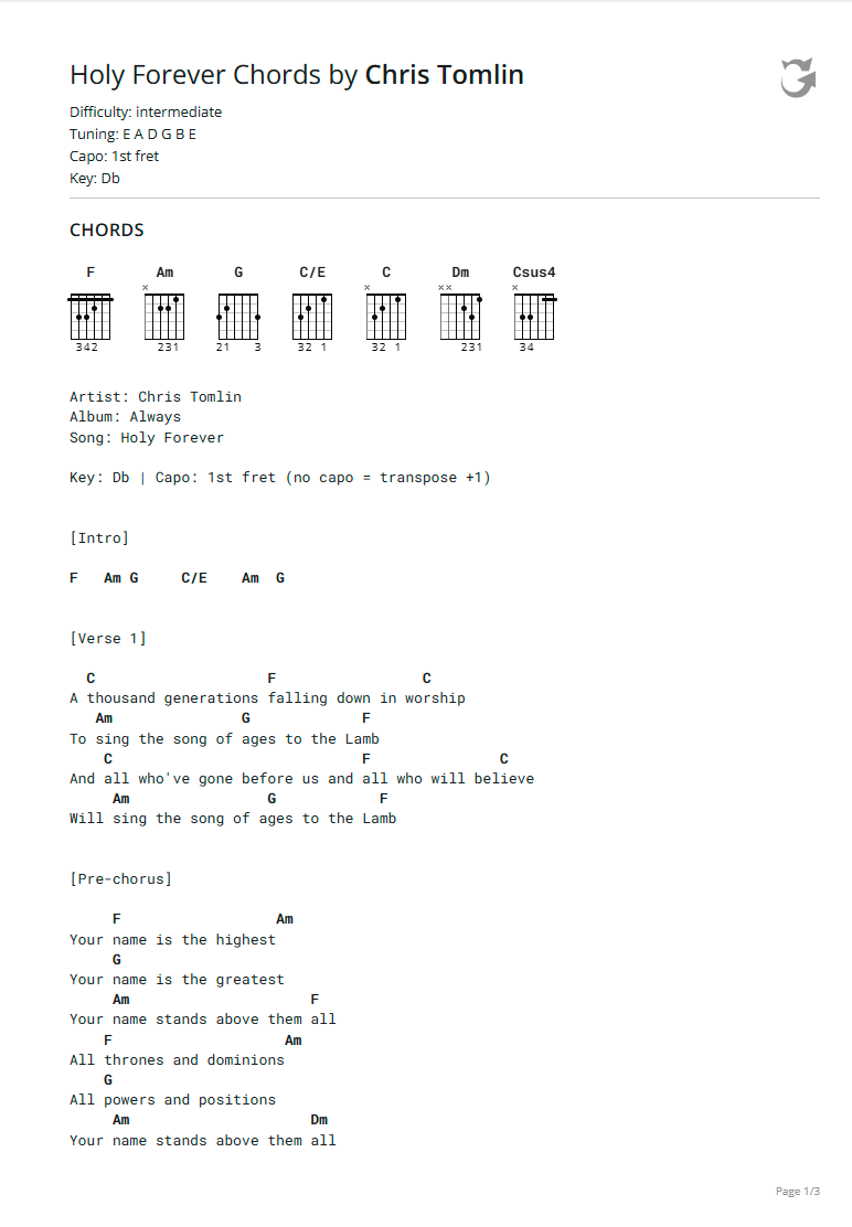 God is My Refuge and Strength chord chart preview